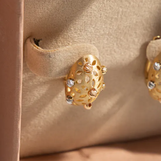 Siran By Iram Yellow Gold Engraved Floral Earrings
