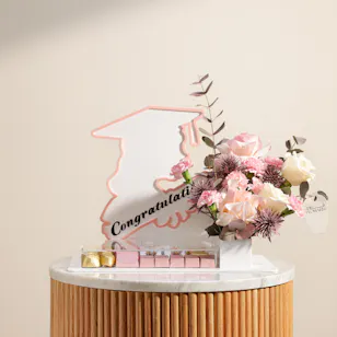 Floward Graduation Chocolate and Flowers Pink Tray