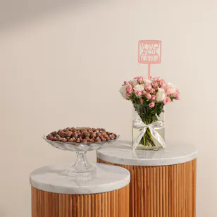 Rava Dried Figs Covered with Chocolates Crystal Tray | Love Flowers 