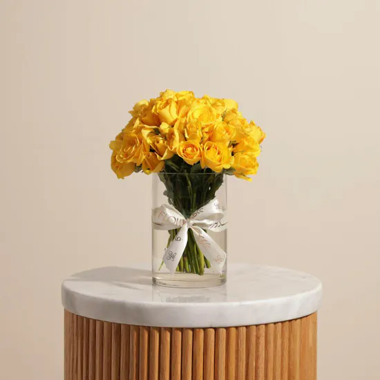 Cheerful Yellow Baby Roses Vase | 18 Flowers