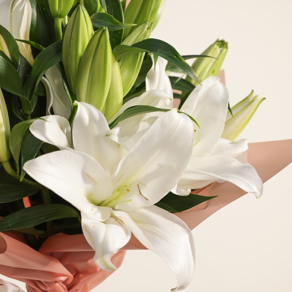 Ethereal White Lily Elegance Bouquet | 8 Flowers
