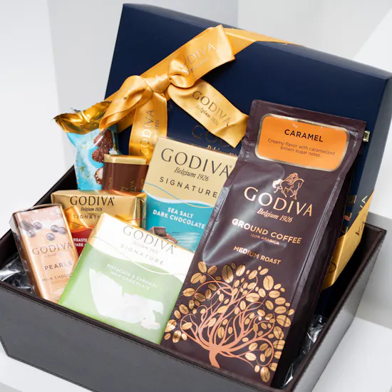 Godiva Chocolates Hamper Basket | White Lilies Vase