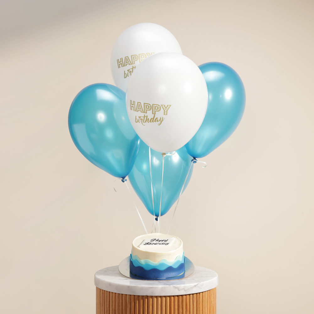 ميني كيك يوم ميلاد سعيد زرقاء من فلاورد | بالونات الاحتفال