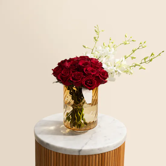 Crimson Blooms Flowers Vase