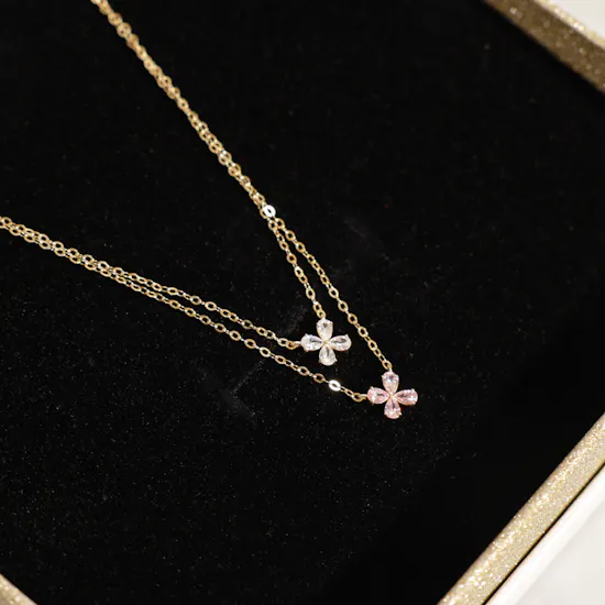 AV Jewelry Two Layers Flower Gold Necklace