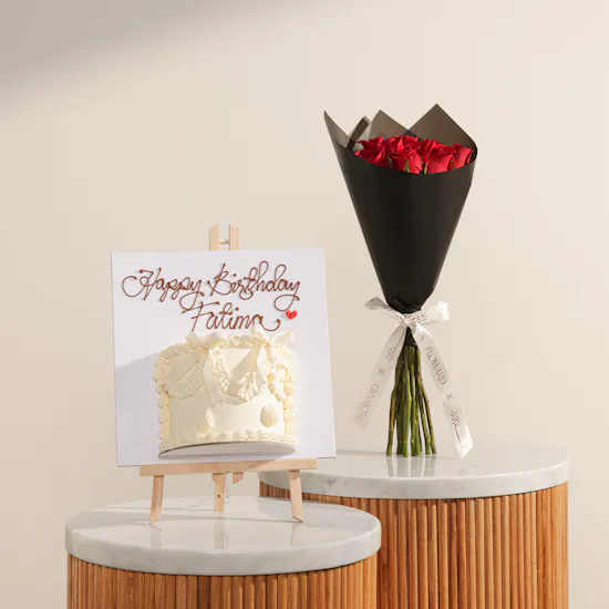 Floward Personalized White Half Portrait Birthday Cake | Wishful Glow Flowers