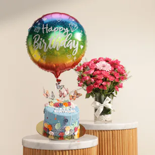 Floward Butterfly Birthday Cake | Enchanting Flower Vase and Balloons