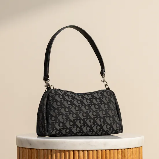 Calvin Klein Black Pleat Monogram Logo Women’s Shoulder Bag