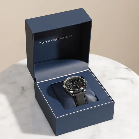 Tommy Hilfiger Baker Black Leather Dark Grey Dial Men's Watch