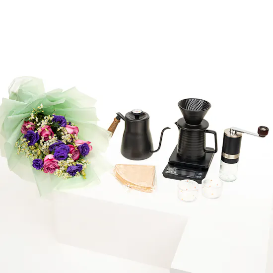 Ephone Green G-90 Coffee Maker Set | Purple Blooms