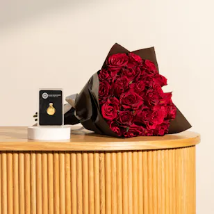 BTC Gold Pendant | Dazzling Red Rose Bouquet