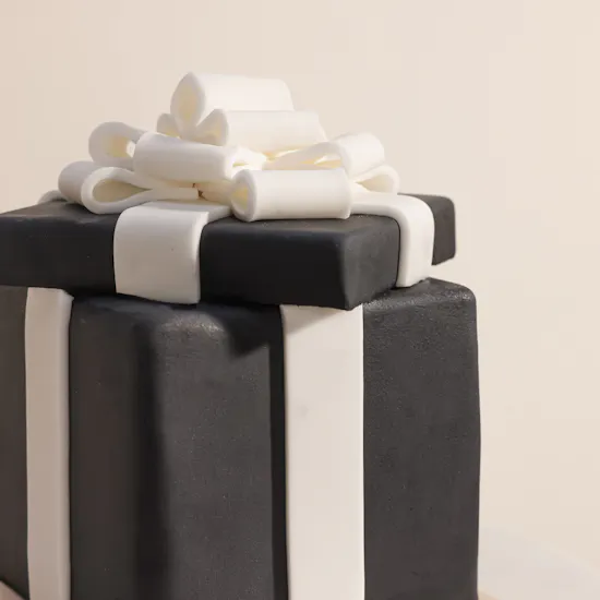 December Cake Black and White Gift Shape Fondant Cake