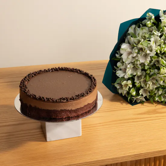 Floward Chocolate Mousse Cake | White Alstroemeria