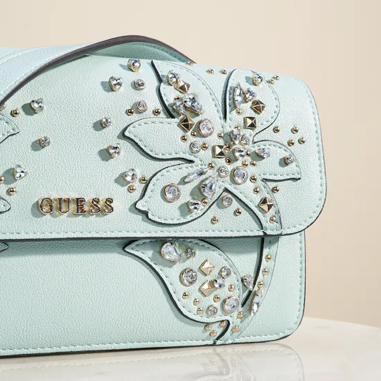 Guess Light Sage Sadie Rhinestones Shoulder Bag