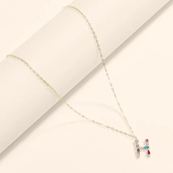 L'azurde Letter H Colored Stones Necklace