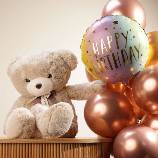 Soft Teddy Bear Large | Happy Birthday Balloons
