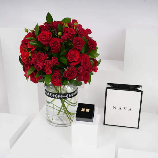 Nava Jewelry Gold Earrings | Red Roses Vase