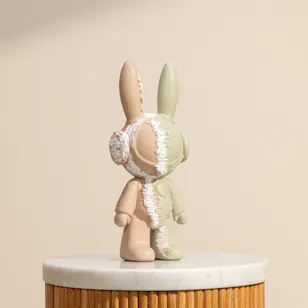 Nno Pink and Mint Green Meteorite Bunny Sculpture