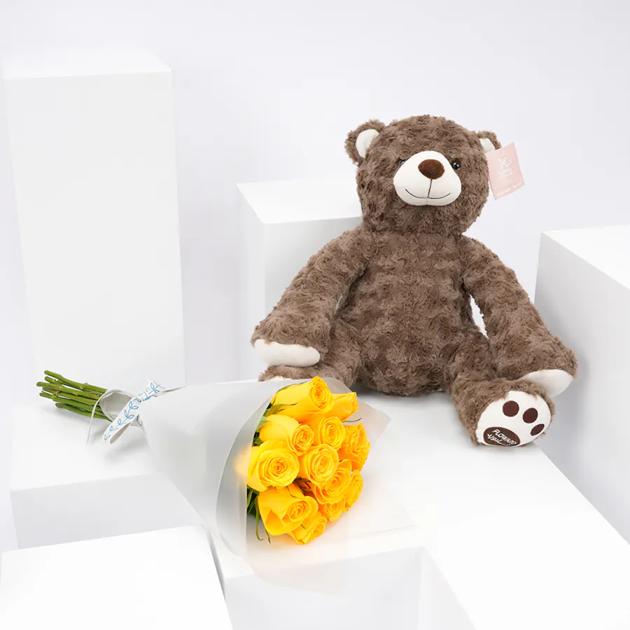 Floward Koki Bear with 12 Yellow Roses Bouquet 6