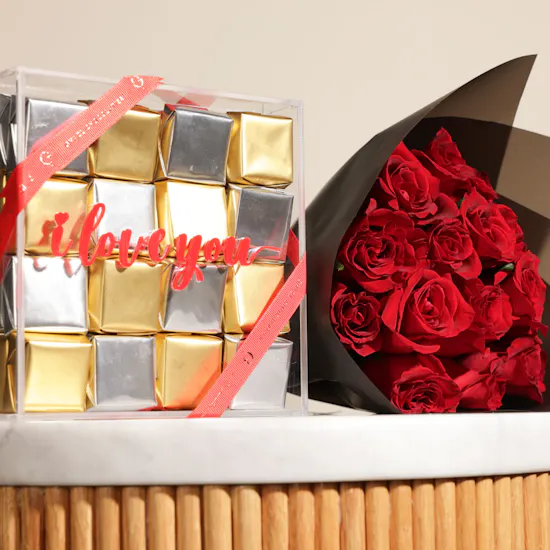 Ghazl I Love You Chocolate Box | Embrace Red Roses Bouquet