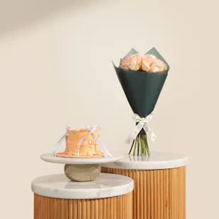 Sweet Atelier Peachy Birthday Cake | Warm Flowers Bouquet 