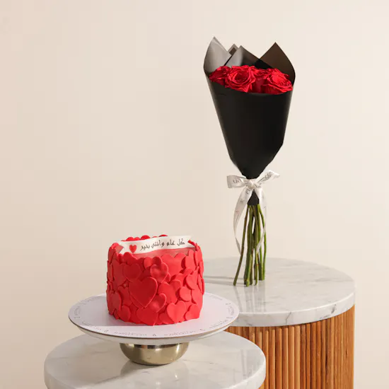 December Cake Red Hearts Customized Cake | Love Flowers and Balloons