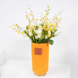 White Baby Roses | Yellow Vase White Baby Roses | Yellow Vase