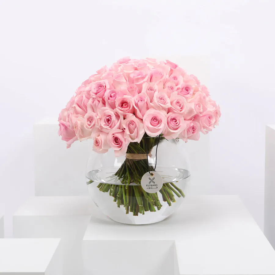 100 Pink Roses | Glass Vase 4