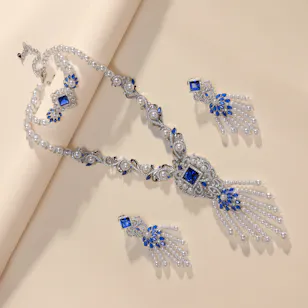 The Princess Pearl Set | Silver and Sapphire Stones