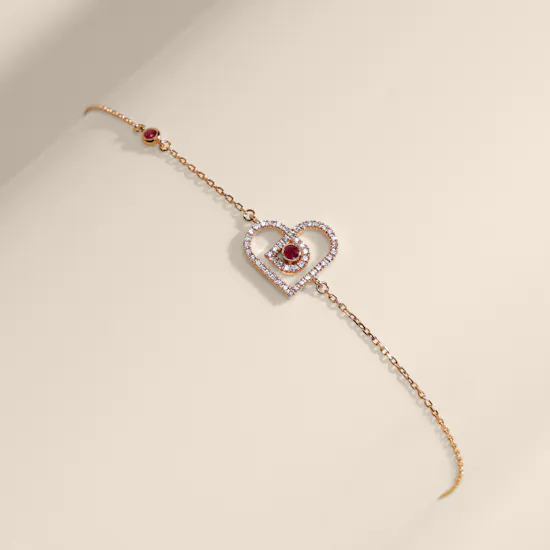 Damas Love by Damas Rose Gold Diamond and Ruby Heart Bracelet