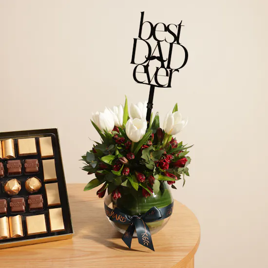 Bostani Black Leather Chocolate Box | Best Dad Shiny Flower Vase