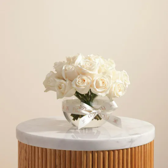 Serene White Roses Vase | 25 Flowers