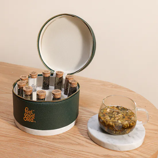 Feel Good Tea Green Leather Tea Box
