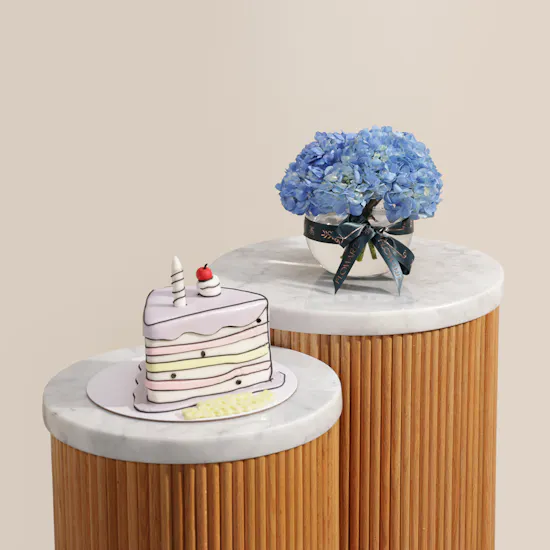 Floward Birthday 2D Slice Comic Cake | Distinctive Ambiance Flower Vase