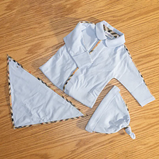 Burberry Blue Cotton Three-piece Newborn Baby Boy Gift Set