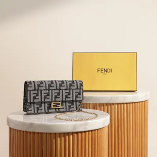 Fendi Blue Denim-Effect FF Jacquard Wallet On Chain Baguette