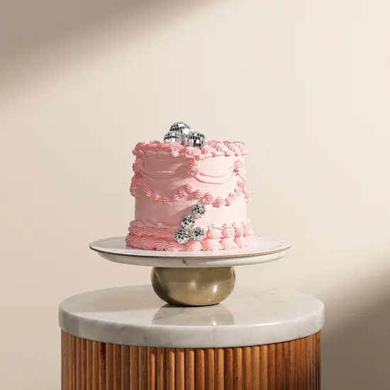 December Cake Pink Birthday Cake with Disco Balls