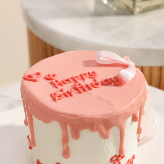 Floward Pink Ribbons Birthday Cake | Integrated Painting Flowers Vase