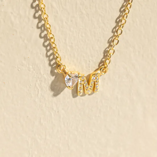 Hrh Dainty Letter M with Heart Stone Gold-plated Necklace