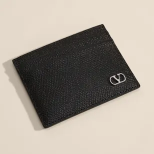 Valentino Garavani VLogo Signature Black Grainy Leather Card Holder