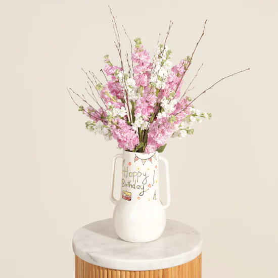 Keramos Studio Pink Delight Birthday Flowers Vase