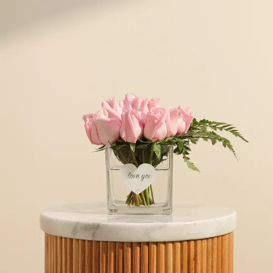 Light Pink Roses I love You Vase
