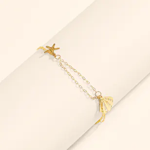 Miss L'  Starfish and Seashell Chain Gold Bracelet