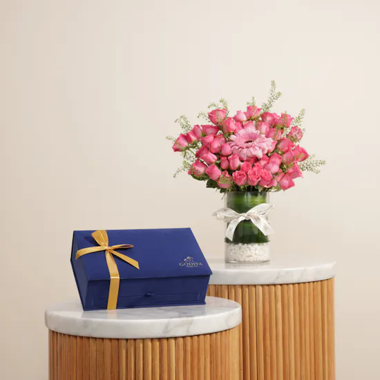 Godiva Small Navy Blue Royal Chocolate Box | Serenity Flowers Vase