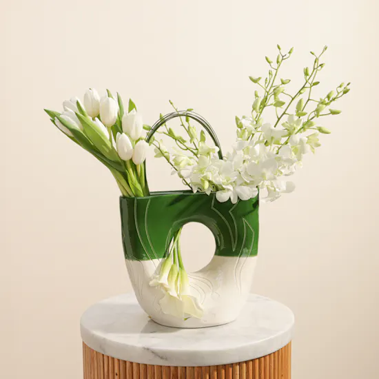 White Loving Flowers Vase