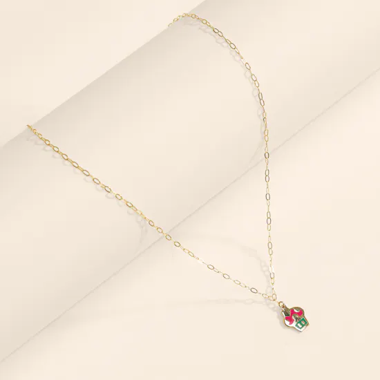 Miss L' Cupcake Enamel Coated Gold Kids Necklace