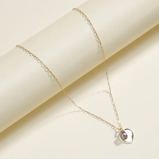 Gold Land Heart with Amethyst Stone Women's Necklace
