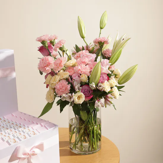 Le Chocolatier Dubai Baby Girl Teddy Bear-Themed Extra Large Chocolate Box | Pink Flower Vase