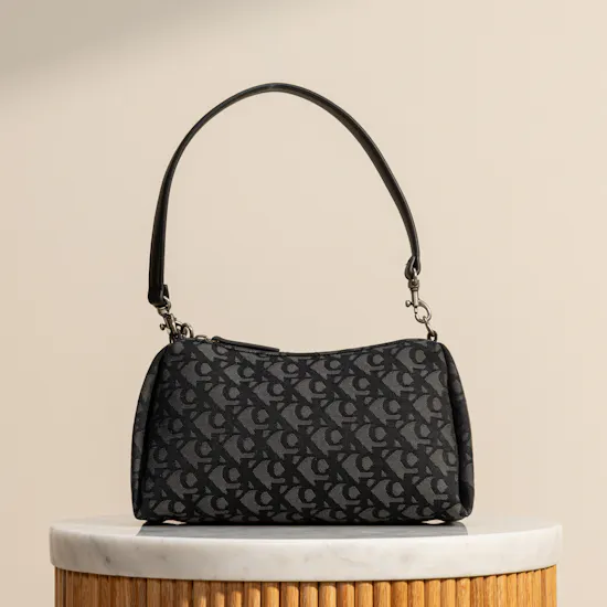 Calvin Klein Black Pleat Monogram Logo Women’s Shoulder Bag