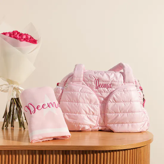 Belovedone Personalize Bag and Blanket Gift Set | Enchanted Flowers Arrangement